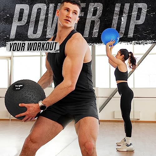 Yes4All Medicine Balls Weight Slam Balls 4.5kg, 6.8kg, 9kg, 11.3kg, 13.6kg, 18kg No Bounce Rubber Exercise Ball - Black, Blue, Teal, Orange & Glossy for Strength Training, Power, MMA Boxing Gym Weight