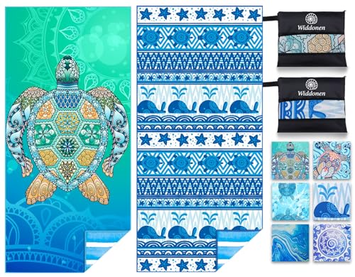 Widdonen Microfiber Beach Towel,Compact 2 Pack-71x32 Inch with Bag Travel - color: 2 Pack Turtle Multi
