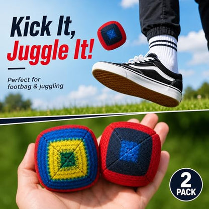 Retro Striped Footbag Professional Sand Filled Kick Ball - Hackys Foot Sacks for Beginners & Pros, Compact Agility Training & Outdoor Circle Game for Adults and Teens