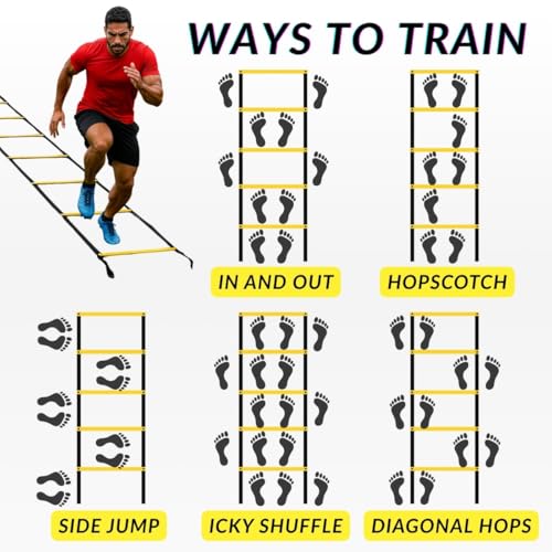 SOFTSOUL Tangle Free Agility Ladder, 12 Fixed Rungs, Heavy Duty Speed & Footwork Training Ladder for Football Soccer Basketball Drills, Portable Exercise Ladder for Kids, Youth & Adults - style: 12 Rungs (2 Pack)