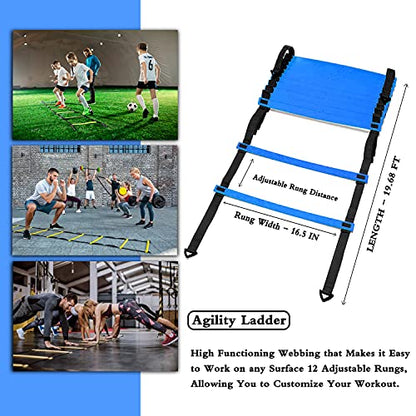 Agility Ladder Speed Training Equipment Set-20ft Agility Ladder 4 Adjustable Hurdles Running Parachute Jump Rope Speed Training Equipment for Soccer Football Basketball