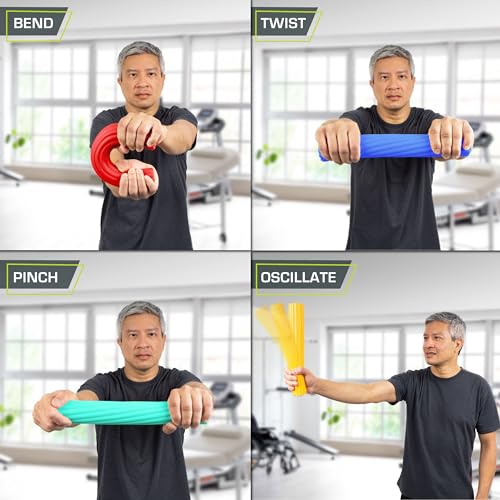 ProsourceFit Flex and Twist Bars Sets and Singles, Resistance Bars for Occupational Therapy, Tennis Elbow Treatment, and Wrist Strengthening, 12-in Long Compact Rubber Therapy Tool