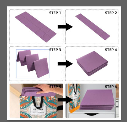 Foldable Yoga Mat 72" L x 24" W x 0.24 Inch，Travel Yoga Mat with Stretch Strap, Non-Slip Folding Yoga Mats for Home/Gym，Pilates Mat/Non Slip Yoga Mat for Fitness