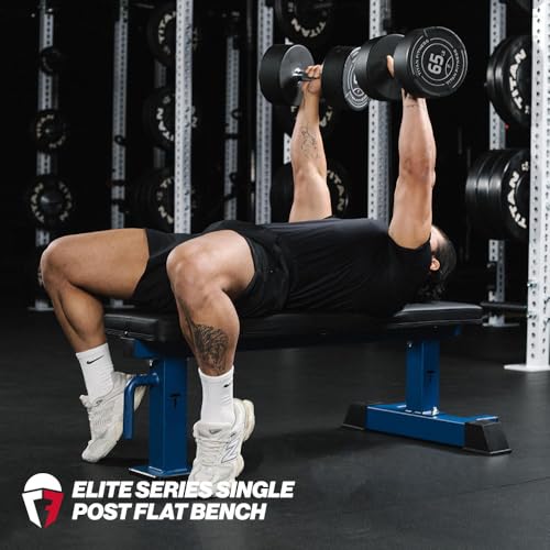 Titan Fitness Elite Series Single Post Flat Bench, Rated 1,000 LB, 2.5" Thick HeftyGrip Vinyl Pad, Dedicated Home Gym Competition Weightlifting & Strength Training Utility Bench - color: Navy