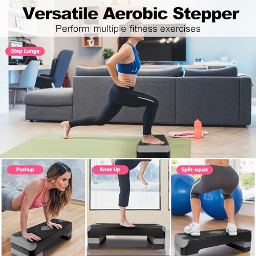27" Exercise Workout Aerobic Step Platform with Adjustable 4"-6"-8" Risers - color: Gray