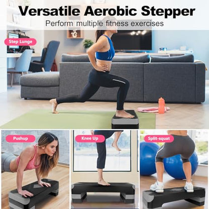 27" Exercise Workout Aerobic Step Platform with Adjustable 4"-6"-8" Risers - color: Gray