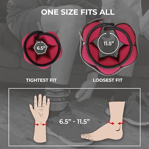 Adjustable Ankle Weights for Women & Men – 1 Pair (2–10 lbs) Wrist, Arm & Leg Weights for Gym, Yoga & Home Workouts – Secure Fit Strap Design – Durable Fitness Training Equipment - color: Cherry Red