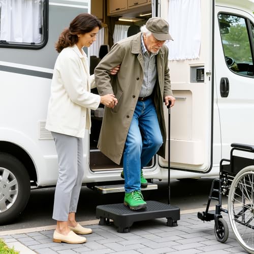SOYO Mobility One Step Stool, Heavy Duty Indoor Outdoor Non-Slip Small Step Platform Assistive Device for Adult Elderly, Standing Support and Step Riser for Car, Bed, Door, Stair, Bathroom Black-Black