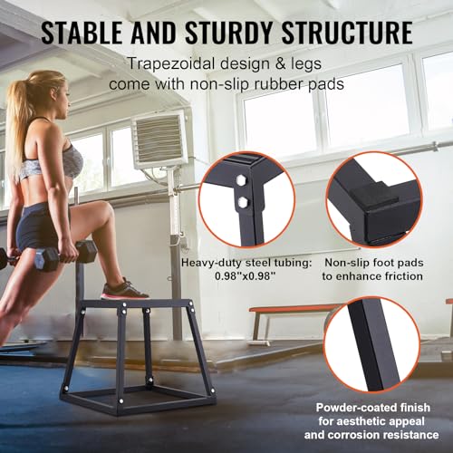 VEVOR Plyometric Platform Box, Plyometric Jump Box, Fitness Steel Plyo Box for Home Gym Jump Training, Crossfit, Conditioning, Strength Training, Black
