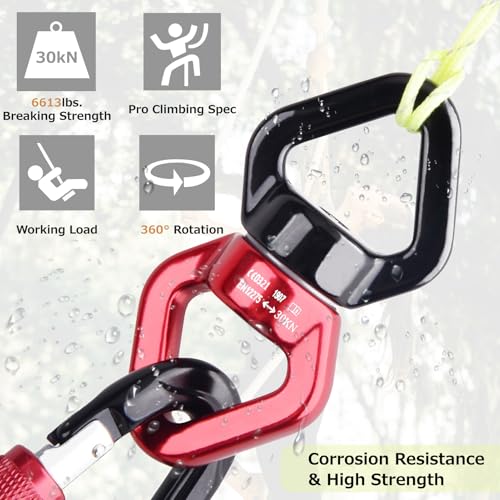 Tree Swing Swivel Spinner, 30 kN Rotational Climbing Rope Device, Hanging Hook Accessory for Children's Web Swing, Aerial Dance (Black)