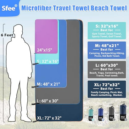 2 Pack Microfiber Travel Towel, Quick Dry Camping Towel Super Absorbent Compact Lightweight Sports Gym Towels Set for Gym, Hiking, Pool, Backpacking, Bath, Yoga