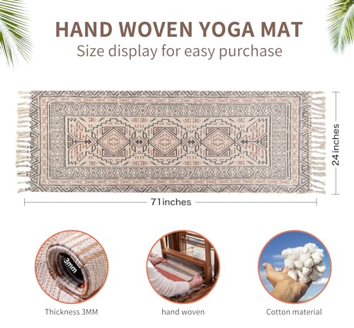 Cifupy Handmade Organic Yoga Mat made with Organic Cotton Yoga Mat - Non Slip Hand-Woven Foldable Yoga Rug Provides Excellent Comfort, Traction & Support for Indoor & Outdoor Use - 24 x 72 Inches