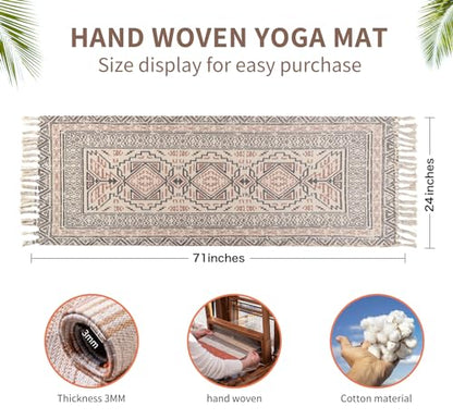 Cifupy Handmade Organic Yoga Mat made with Organic Cotton Yoga Mat - Non Slip Hand-Woven Foldable Yoga Rug Provides Excellent Comfort, Traction & Support for Indoor & Outdoor Use - 24 x 72 Inches