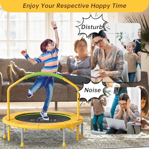 38in/48in Folding Trampoline - Max Load 220lbs / 450lbs Trampoline Rebounder Trampoline with Adjustable Foam Handle, with safty Padded Cover Best Gift - color: 38'' Yellow