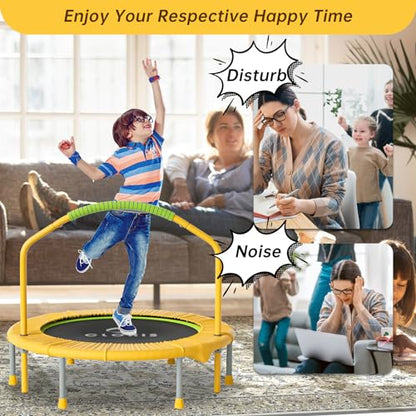 38in/48in Folding Trampoline - Max Load 220lbs / 450lbs Trampoline Rebounder Trampoline with Adjustable Foam Handle, with safty Padded Cover Best Gift - color: 38'' Yellow