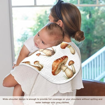 Cute Mushroom Muslin Burp Cloths 1 Pack - Extra Large 22"x11", 4-Layer Soft Absorbent Cotton, Waterproof Backing, Baby Drool Rags for Newborn