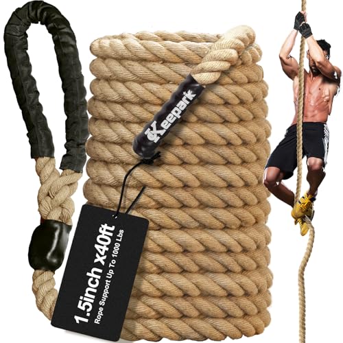 Climbing Rope Gym Exercise Ropes - 1.5 Inch Diameter 10FT 15FT 20FT 25FT 30FT 35FT 40FT 50FT Climb Rope for Fitness & Strength Training, Workout Climbing Rope for Adults Home Indoor or Outdoor - style: 1.5 Inch-40ft