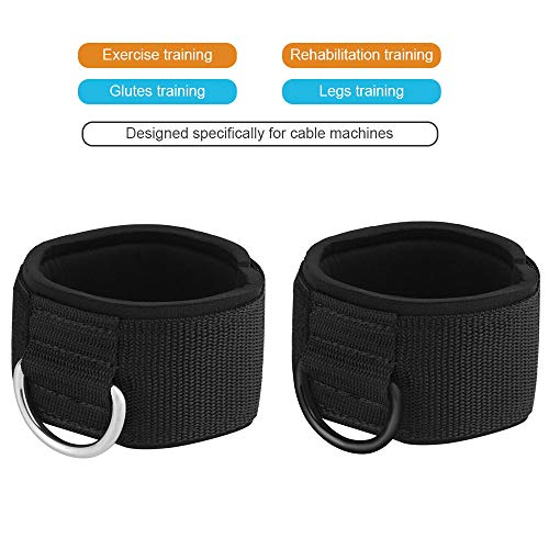 Ankle Wrist Cuffs Neoprene Padded Straps D-Ring Glute Kickback for Cable Machines Legs Exercise Adjustable Fitness - color: D ring silver