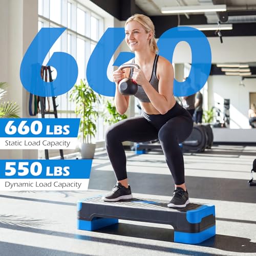 Goplus 3-in-1 Aerobic Step Platform, 600 LBS Adjustable Exercise Stepper with 4-Level Risers, Balance Trainers, Resistance Band, Non-Slip Workout Stepper for Home Gym, Cardio, Strength Training
