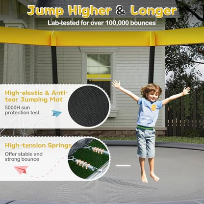 GYMAX Trampoline Outdoor, ASTM Approved Recreational Trampoline with Safety Enclosure Net & Non-Slip Ladder for Kids & Adults, Anti-Rust Large Rebounder Trampolines for Outside, Backyard