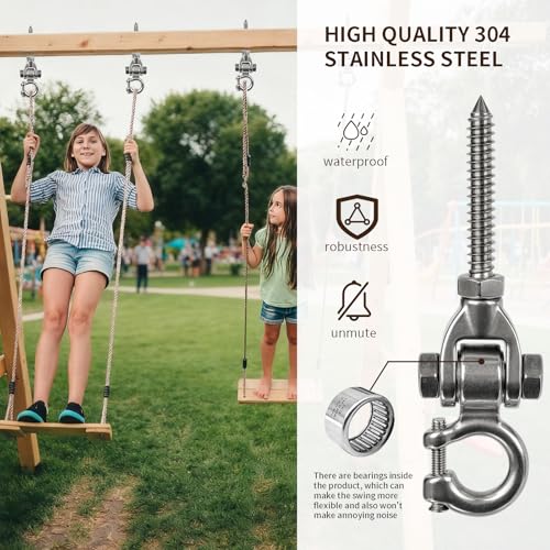2-Pack Heavy Duty Swing Hangers with Bearings- 304 Stainless Steel Swing Hooks Set Brackets,600LB Capacity for Porch Swings, Hanging Chairs, Punching Bags, Gym Equipment