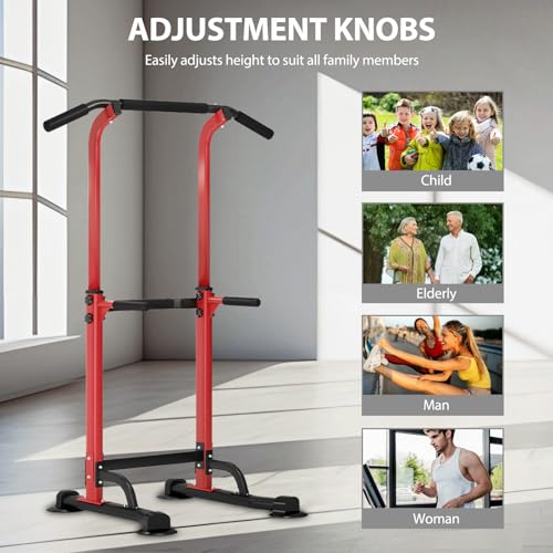 Pull Up Dip Station Adjustable 58.5-82.7 inch, Free Standing Pull Up Bar with 10 Height Settings, 400 lbs Capacity Multifunctional Home Gym Tower for Home Gym Pull Ups Dips Push Ups Core Workouts