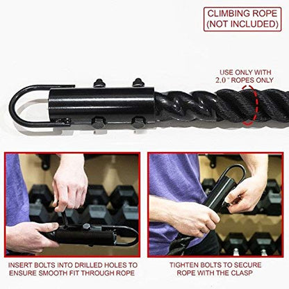 Climbing Rope Clamp, 2.0” Rope Attachment Hook Accessories, Rope Clasp for Rope Climb, Climbing Training Garage Home Gym Workout Fitness Strength Training (2.0“ 1PC)