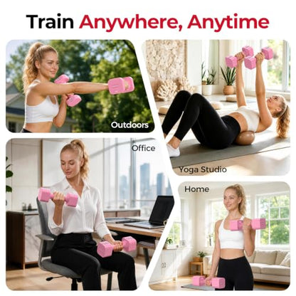 FEIERDUN DB3 5-in-1 Adjustable Dumbbell Set, 6LB/10LB Pair Adjustable Weights for Women at Home, Dual Locking Stable Hand Weights with TPU Soft Handle, Home Gym, Rehab, Pilates, Yoga, Strength Training - color: B-Cute Pink, style: 6LBS Pair (12LBS Total)