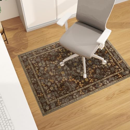 Office Chair Mat for Hardwood Floor, 48"x36" Easy Glide Computer Desk Mat Protector for Rolling Chair Under Desk Rug Nonslip Backing, Machine Wash, (Floral) - color: Brown, size: 36"x48"