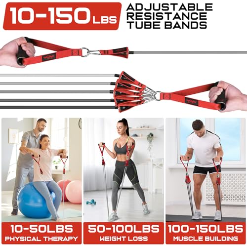 WALITO Resistance Bands Set - Exercise Bands with Handles, Door Anchor, Legs Ankle Straps, for Heavy Resistance Training, Physical Therapy, Muscle Training, Yoga, Home Workouts, Gym