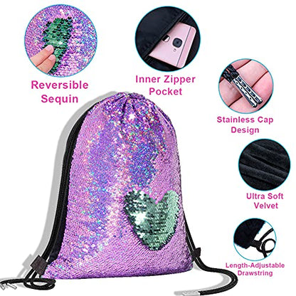 GA&EN Mermaid Reversible Sequin Drawstring Backpack/Bag Iridescent Dotted Dark SeaGreen/Purple for Kids Girls - color: 14-iridescent Dotted Dark Seagreen/Purple