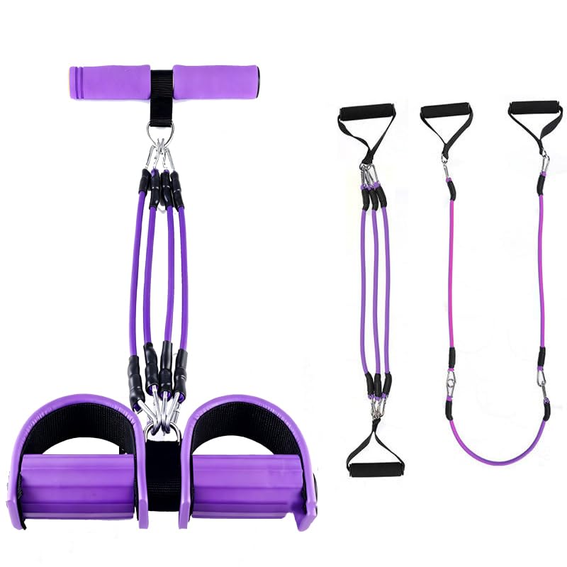 Upgrade 4-Tube Pedal Ankle Puller Resistance Bands with Two Extra Handles,Pedal Puller Resistance Band with Handle for Home Gym,Yoga & Pilates,Ideal to Tone Arms,Abs,Waist Unisex
