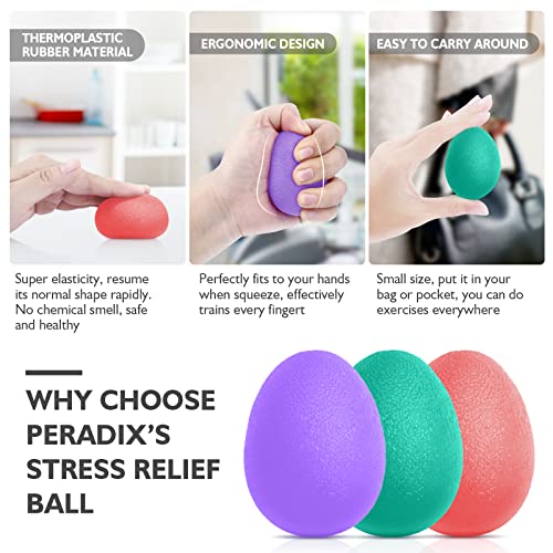Peradix Hand Grip Strength Trainer, Stress Relief Ball, Wrist Rehab Therapy Hand Grip Equipment Ball Squishy Tools - Set of 3 Finger Resistance Exercise Squeezer