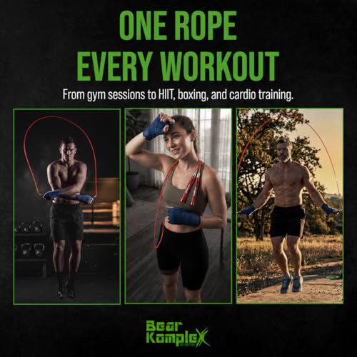 Bear KompleX Speed Jump Rope - Adjustable Tangle-Free Skipping Rope, Lightweight Handles, Smooth 360° Swivel Bearings, 2 Steel Cables, Free Carrying Case - color: Red