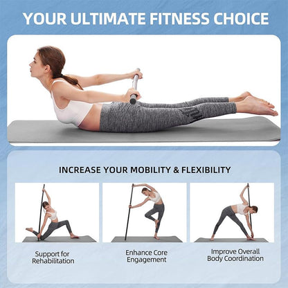 1x Yoga Stick Sturdy Steel, 30/45/60 Inches Portable Mobility Stick with Non-Slip Handle for Posture Correction, Balance, Physical Therapy, Exercise Stick with 4 Steel Rods for Stretching, Flexibility