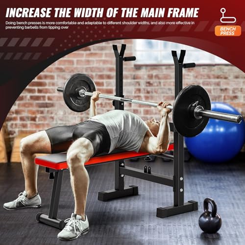 Benches Press Rack, Adjustable Weight Benches with Barbell Rack, Multi-Function Dip Station for Full Body Workout, Foldable Workout Benches for Home Gym, Weight Benches for Benches Press Sit