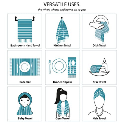 Cacala 100% Turkish Cotton Kitchen Tea Towels, Highly Absorbent Luxury Soft Quick Drying Dish Towel with Hanging Loop for Gym, Yoga, Bath, Sports, Cleaning and Kitchen (23 x 36), Black - color: Black