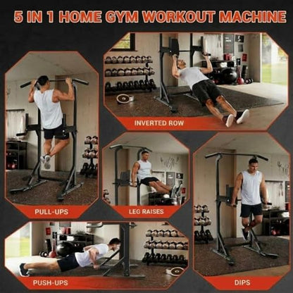 Power Tower, Heavy Duty Pull Up Bar 450LB Capacity, Multi-Functional Dip Station Adjustable Height, Strength Training Equipment Full Body for Home Gym, Pull-Ups, Dips & Leg Raises, Carbon Steel