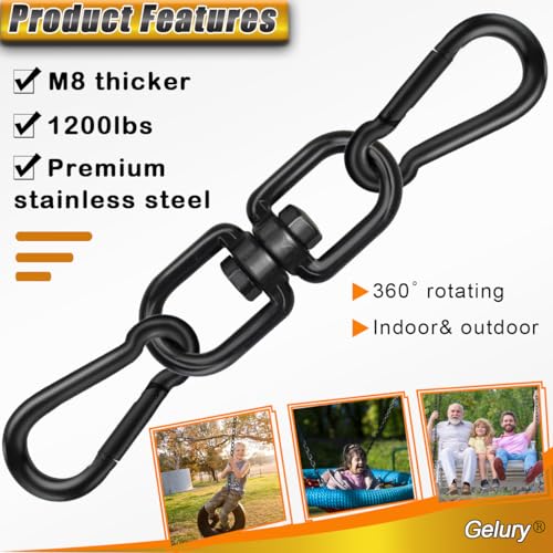 Black 304-Stainless Steel Swivel Ring - Heavy Duty Double Ended Eye Hook With Snap Hooks, Rotating Carabiner Swing Spinner Hanger for Web Tree Swing, Hammock (M8, 1Pack) - color: Black, size: M8 x 1Pack