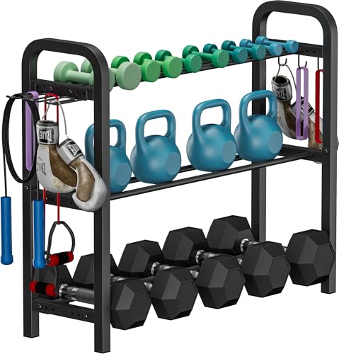 Adjustable Dumbbell Rack, Weight Storage Stand Holder for Dumbbells & Kettlebells, Heavy-Duty Home Gym Organizer with 6 Hook for Home Gym Equipment Accessories (Rack Only) - color: Black, style: 3 tier