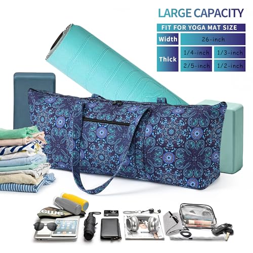 | Yoga Mat Bag | Large Yoga Mat Carrier with Wet Pocket | Yoga Gifts | Gym Tote Bag for Women - color: Tote-Blue