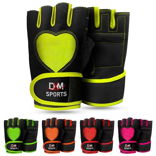 DXM SPORTS Workout Gloves for Women with Wrist Support - Weight Lifting Gloves for Gym, Cycling, Training - Exercise Gloves for Women - color: Yellow, size: Large
