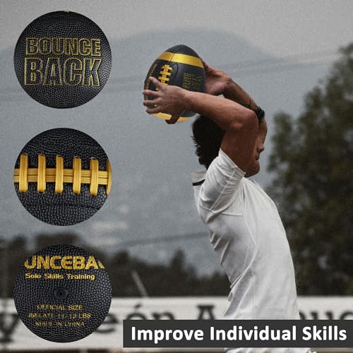 BOUNCEBACK Soft Leather Training Football, Youth Size & Official Size, Fatherless PU PassCatch Solo Enhancing Passing Catching(with Pump) - style: Black-9#(Ages 14+)