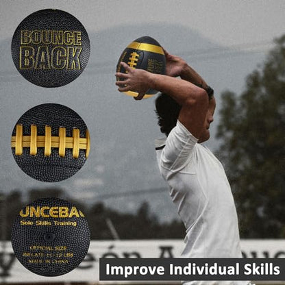 BOUNCEBACK Soft Leather Training Football, Youth Size & Official Size, Fatherless PU PassCatch Solo Enhancing Passing Catching(with Pump) - style: Black-9#(Ages 14+)