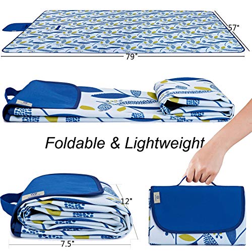 Beach Blanket Picnic Blanket Outdoor Mat Extra Large Waterproof Sand Proof Camping Blanket Lightweight Folding Portable Travel Blanket for Family Park Beach Grass, 79"x57"