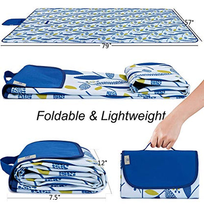 Beach Blanket Picnic Blanket Outdoor Mat Extra Large Waterproof Sand Proof Camping Blanket Lightweight Folding Portable Travel Blanket for Family Park Beach Grass, 79"x57"