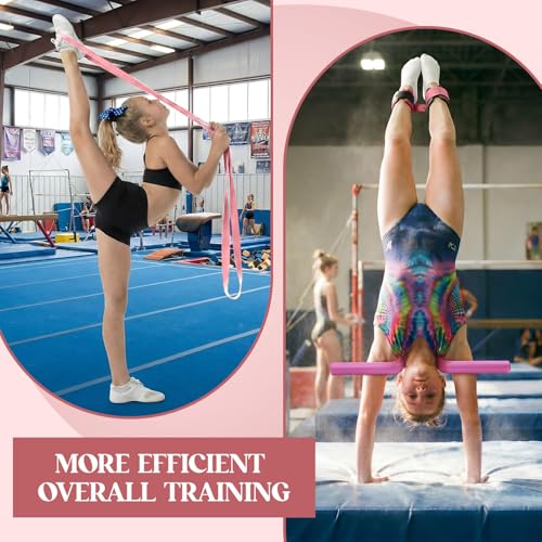 Gymnastics Training Equipment Set for Kids & Beginners, Shoulder Trainer with Adjustable Ankle Straps for Tumbling, Cheerleading, Dance, Handstand & Flexibility Training - color: Pink