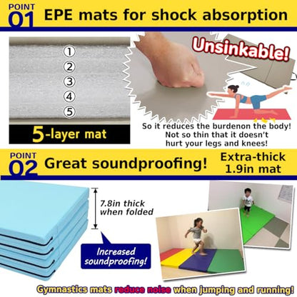 KaRaDaStyle Gymnastics Mat Folding Stretch Mats 71"x31"x2" Exercise Muscle Training Children Play Horizontal Bar Mat Yoga Sports Soundproof Home Use - color: Greige/4-fold