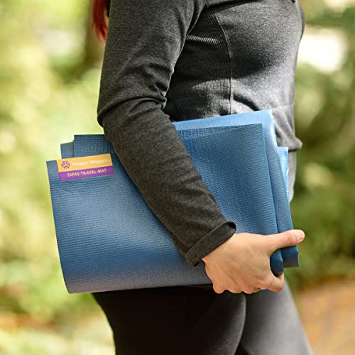Hugger Mugger Tapas Travel Yoga Mat - Super Portable and Durable, Textured Sticky Surface, May be Folded or Rolled, Packable, Economical - color: Blue