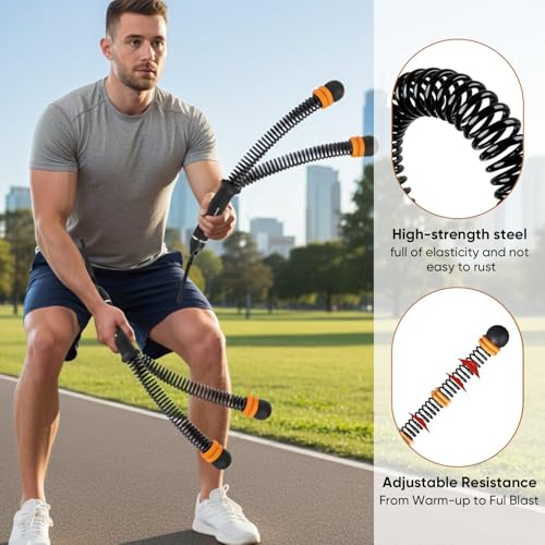 Saker Upgraded Adjustable Ropeless Battle Ropes, Steel Spring Core Rope Trainer with Rubber-Grip Handles, Wrist Straps & Portable HIIT Strength Cardio Workout, Exercise Equipment for Home Gym(Purple)
